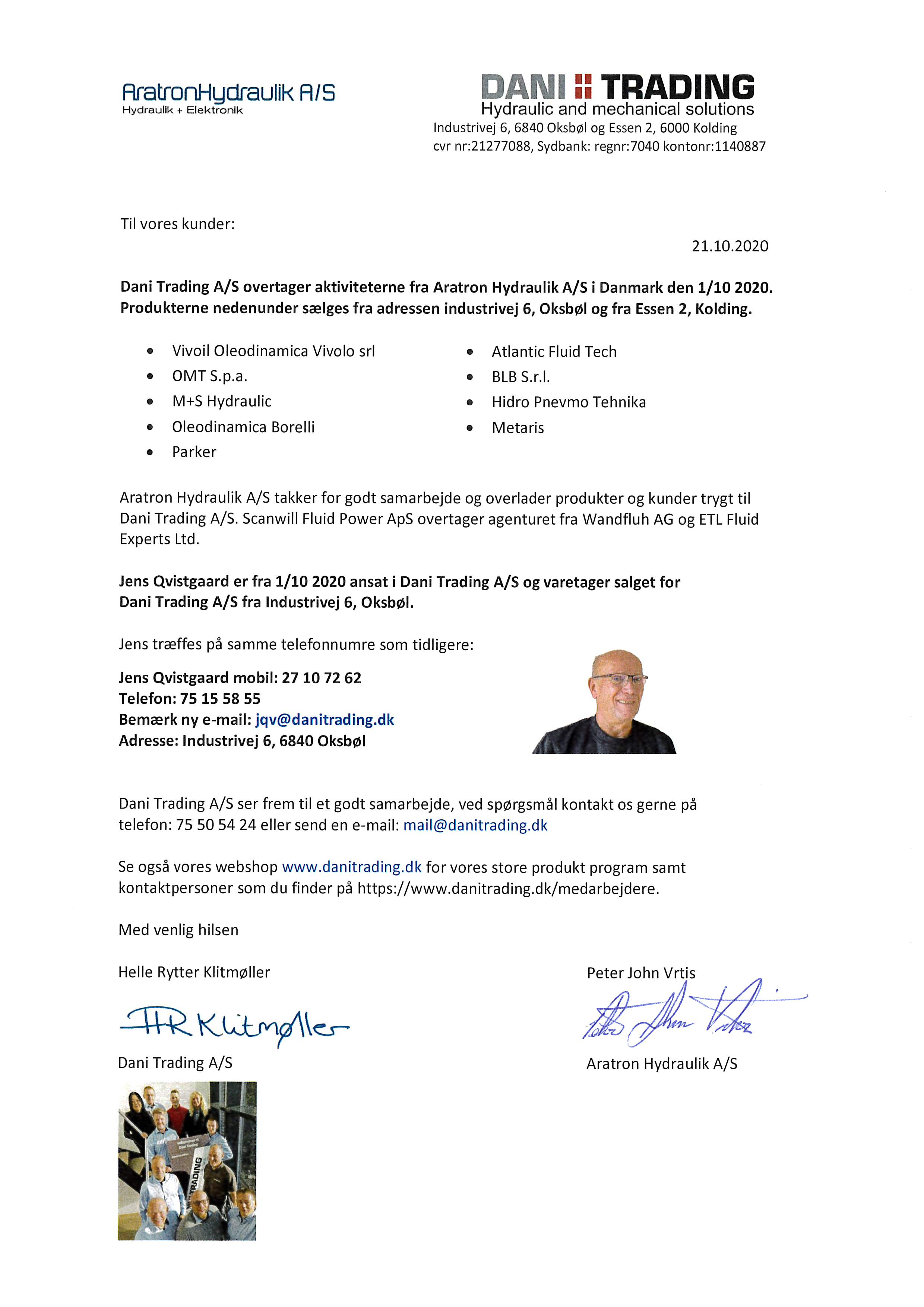Dani Trading A/S overtager aktiviteterne fra  Aratron Hydraulik A/S pr. 1/10-2020